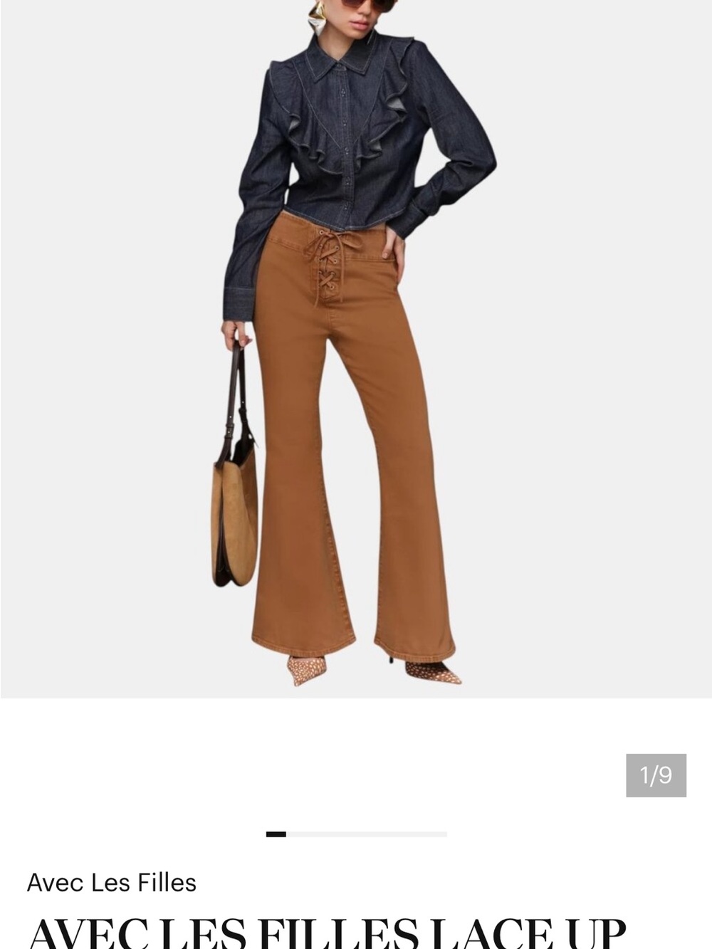 Avec Les Filles Lace-Up Wide Leg Jeans in Brown